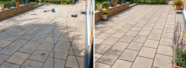 Patio de-grouting and re-grouting close up